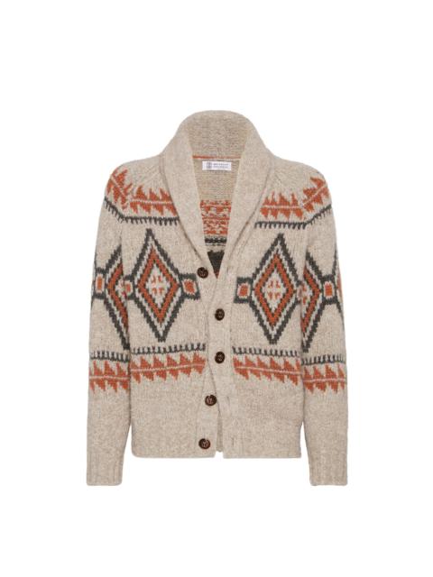 Brunello Cucinelli Brunello Cucinelli Geometric jacquard cardigan in Buff at Nordstrom
