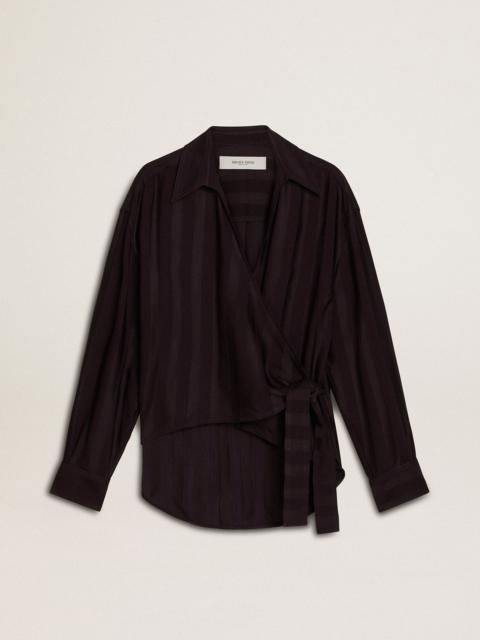 Golden Goose Women's black shirt with vertical stripes and side knot closure