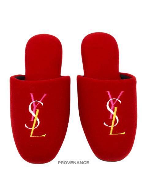 SAINT LAURENT Yves Saint Laurent YSL Logo Slipper - Red Velour