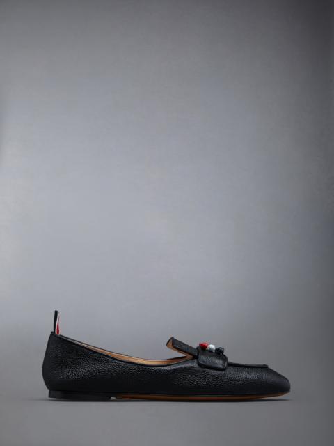 Thom Browne Black Pebble Grain Leather Flexible Leather Sole 3-Bow Loafer
