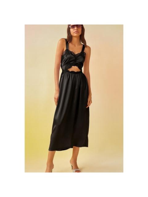 Other Designers NWT TACH CLOTHING HELEN SATIN MIDI DRESS Black Sz Medium $277