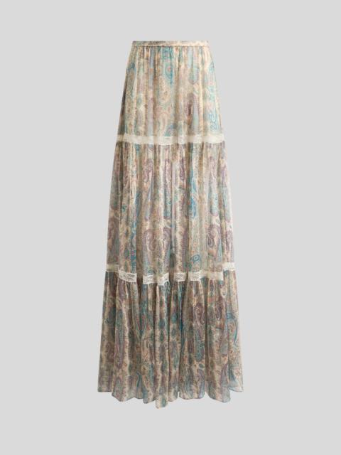 Etro SILK CREPON MAXI SKIRT WITH PAISLEY FOLIAGE MOTIF