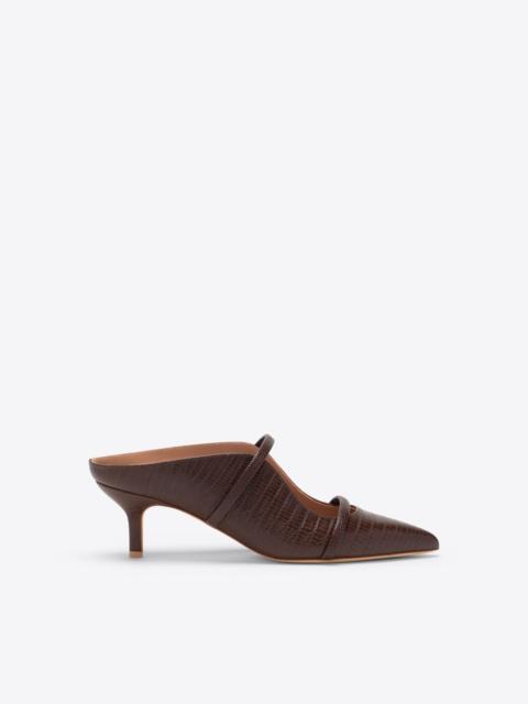 MALONE SOULIERS Maureen 45 Dark Brown Embossed Leather Kitten Heels