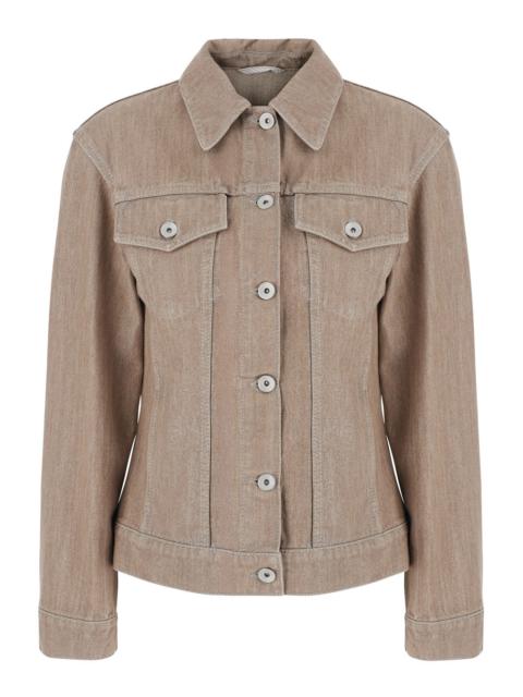 Brunello Cucinelli Brunello Cucinelli Women Beige Jacket With Classic Collar And Two Flap Pockets On The Front In Denim
