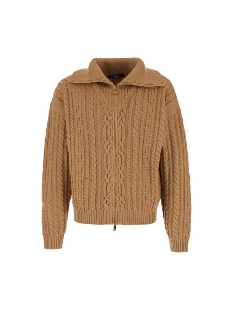 VERSACE Beige Turtleneck Sweater With Zip Closure And Medusa Head Embroidered On The Back In Virgin Wool Man