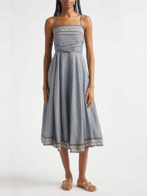 VERONICA BEARD Veronica Beard Lana Ruched Medallion & Paisley Print Midi Dress in Blue Jay Multi at Nordstrom