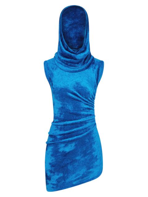 Alaïa SHINY VELVET MINI HOOD DRESS | AZUR