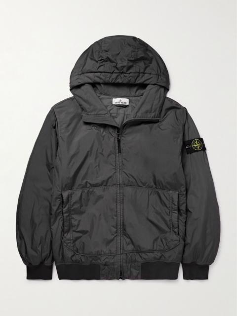Stone Island Logo-Appliquéd Garment-Dyed Padded Crinkle Reps Nylon Hooded Jacket Dark gray