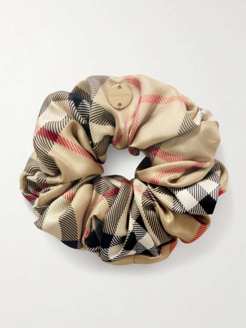 Embellished checked silk scrunchie Sand