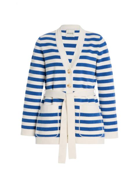 POSSE Ari Striped Knit Cardigan blue