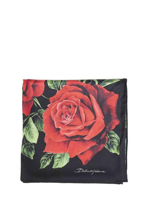 Dolce & Gabbana Dolce & Gabbana Women Black Rose-Print Silk Twill Scarf