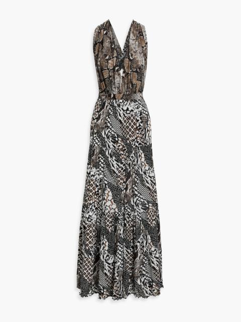 DIANE VON FURSTENBERG Drew tiered snake-print mesh maxi dress