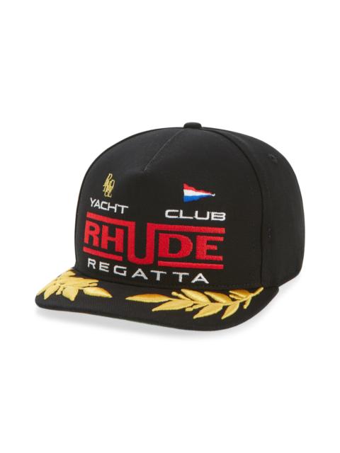 Rhude Rhude Regatta Club Embroidered Flat Brim Baseball Cap in Black/White/Red at Nordstrom