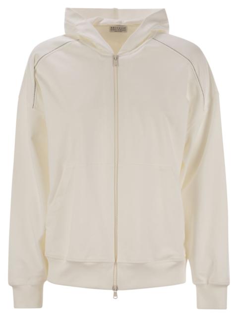 Brunello Cucinelli Brunello Cucinelli Women Lightweight Stretch Cotton Fleece Topwear With Zip, Hood And Shiny Trims