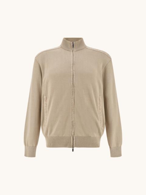 Paul & Shark ZIP‑UP SWEATER IN FRESCO COTTON WITH LINEN DETAILS