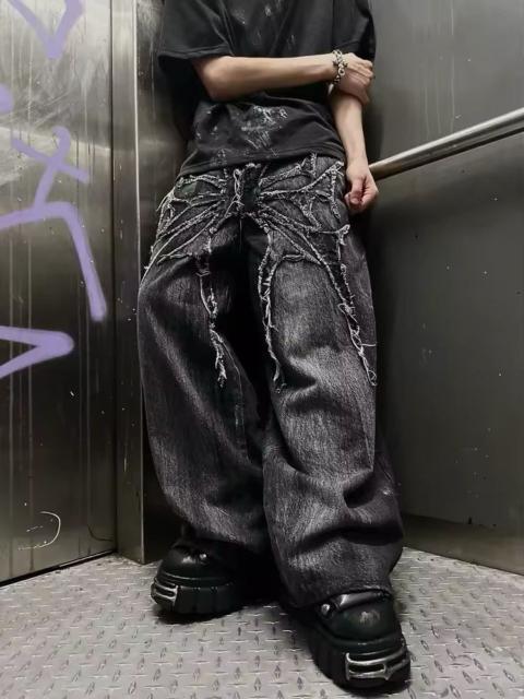 Japanese Brand - Splicing embroidery Pattern Denim Pant