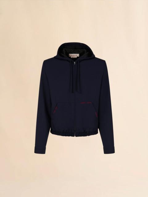 Marni DEEP BLUE WOOL HOODED SHIRT WITH MARNI MENDING