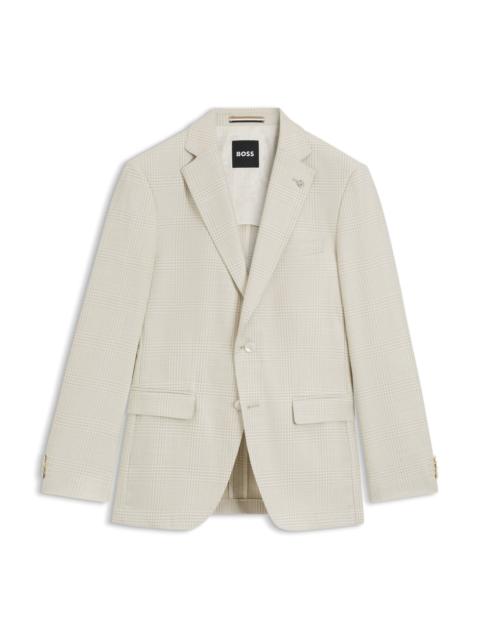 BOSS SLIM-FIT BLAZER IN CHECKED WOOL, SILK AND LINEN