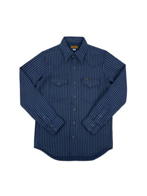 Iron Heart IHSH-401-NAV 12oz Ultra Heavy Flannel Chalk Stripe Western Shirt Navy