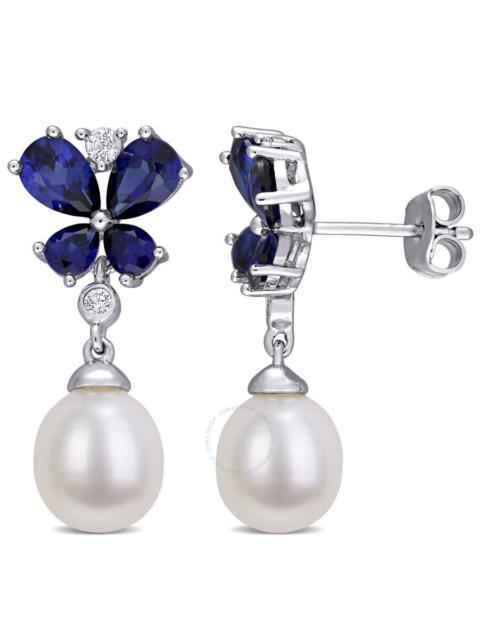 Other Designers AMOUR 8-8.5 Mm Cultured Freshwater Pearl, Created Sapphire and Created White Sapphire Butterfly Drop