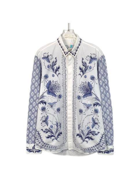 Alexander McQueen White/Blue Floral Long Sleeve Mens Shirt Size 48