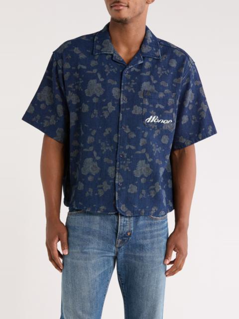 HONOR THE GIFT HONOR THE GIFT Floral Indigo Twill Camp Shirt in Blue at Nordstrom