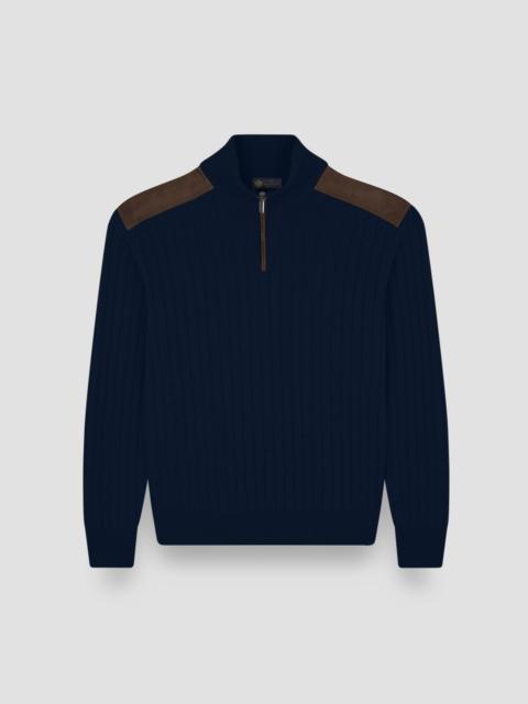 Paul & Shark WOOL CASHMERE HALF ZIP SWEATER WITH SUEDE DETAILS