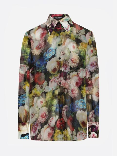 Chiffon shirt with nocturnal flower print