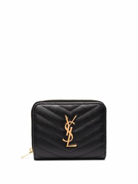 Saint Laurent Paris Women Cassandre Matelassé Compact Zip Around Wallet In Grain De Poudre Leather