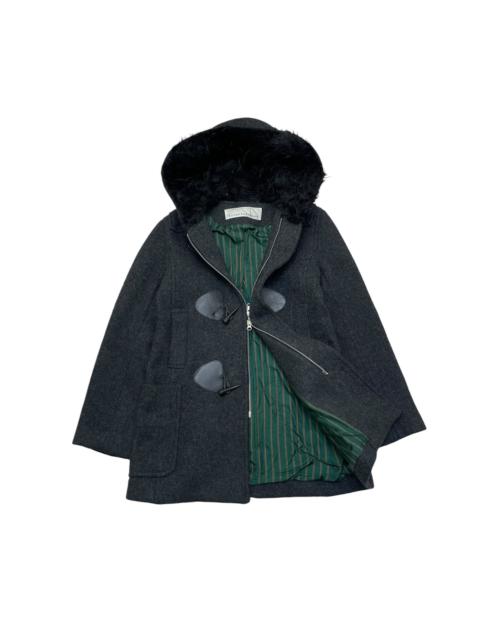 ISSEY MIYAKE Issey Miyake Sunao Kuwahara Faux Fur Hoodie Duffle Toggle Button Wool Jacket