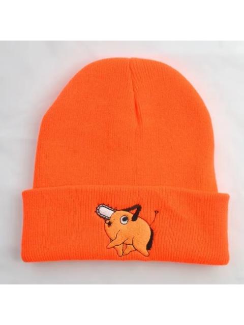 Other Designers Y2K Anime Chainsaw Pochita Orange Dog Beanies Winter Warm Hat Cute Embroidery Cap Adult Kid