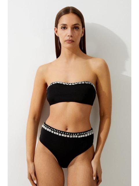 KAREN MILLEN Premium Embellished High Waist Bikini Bottoms