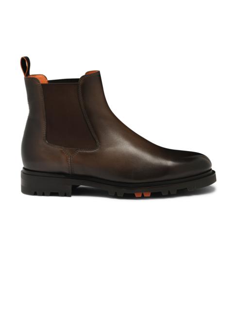 Santoni Men's dark brown leather Chelsea boot