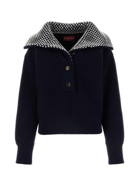 Navy Blue Cotton Blend Sweater