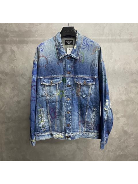 BALENCIAGA Balenciaga Blue Graffiti-Pattern Logo Denim Jacket