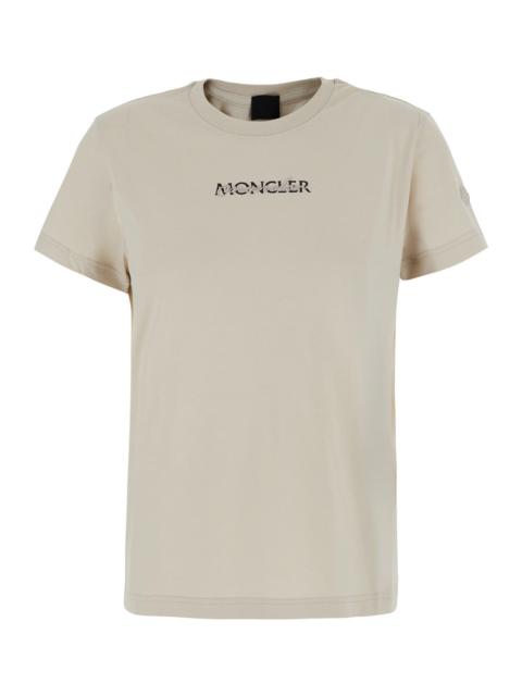 Moncler Moncler Women White Crew Neck T-Shirt With Logo Lettering On The Front And Logo Patch On The Sleeve 