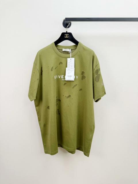 Givenchy Givenchy distressed short sleeve shirt in green