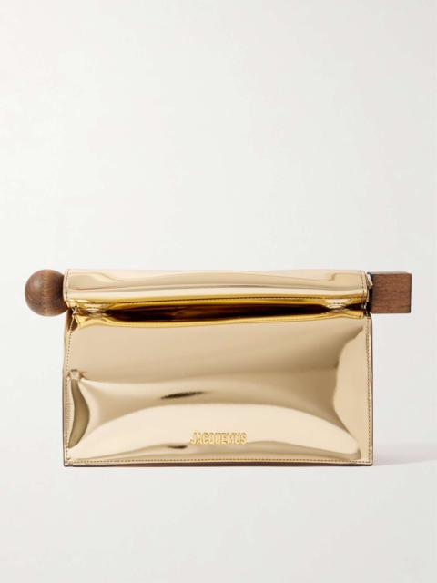 La Pochette mirrored-leather clutch