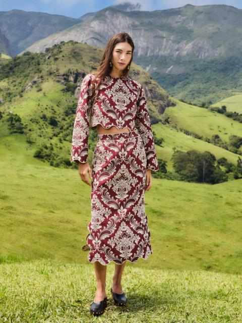 FARM RIO Bicolor Jacquard Waves Midi Skirt