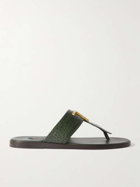 Brighton Logo-Embellished Croc-Effect Leather Sandals