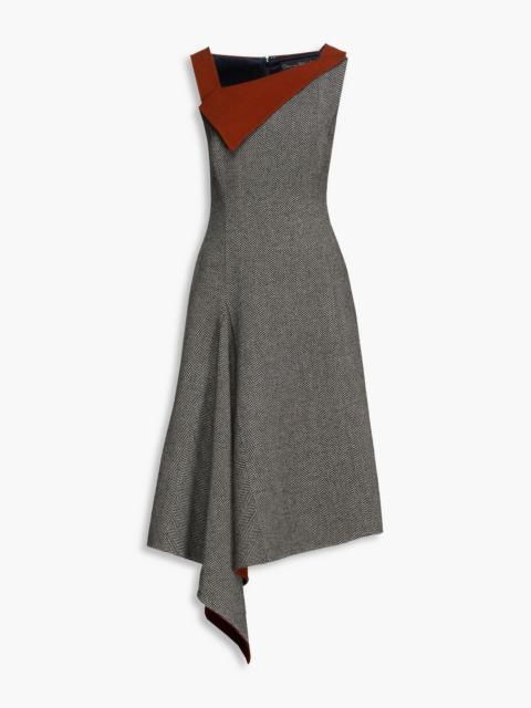 Oscar de la Renta Asymmetric herringbone wool and cashmere-blend midi dress