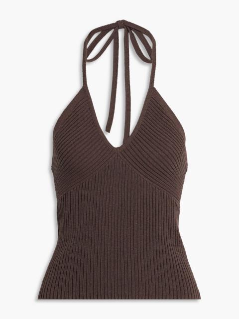 Other Designers Ribbed cotton-blend halterneck top