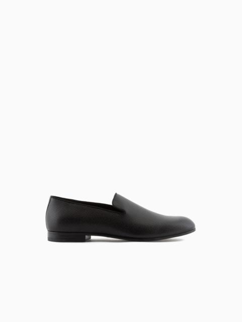 GIORGIO ARMANI Braided-print patent-leather loafers