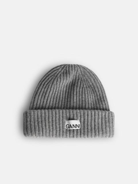 GANNI GREY WOOL BLEND BEANIE