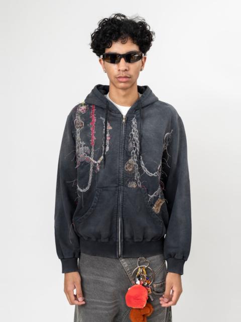 doublet BLACK DOUBLET EMBROIDERED CHAIN ZIP-UP HOODIE