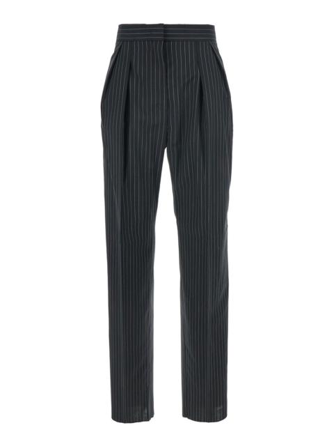 Max Mara Women 'Sesamo' Black Pants With Front Concealed Closure And All-Over Striped Motif In Wool 
