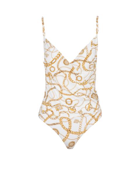 Balmain Chaînes pattern printed one-piece swimsuit