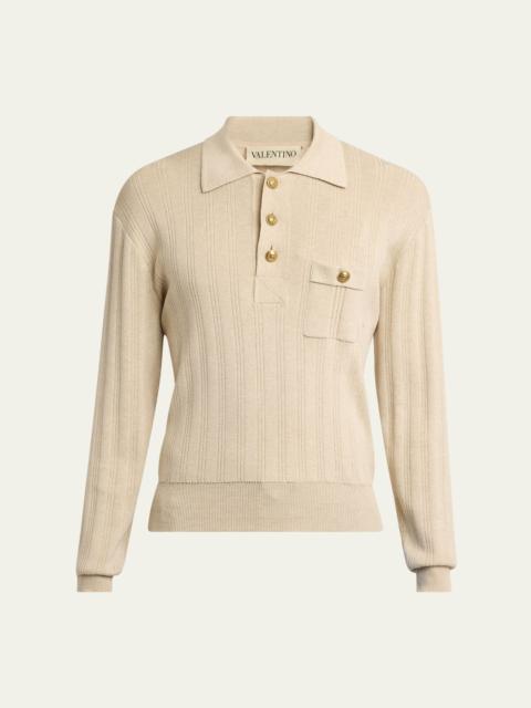 Men's Cotton Knit Long-Sleeve Polo Sweater