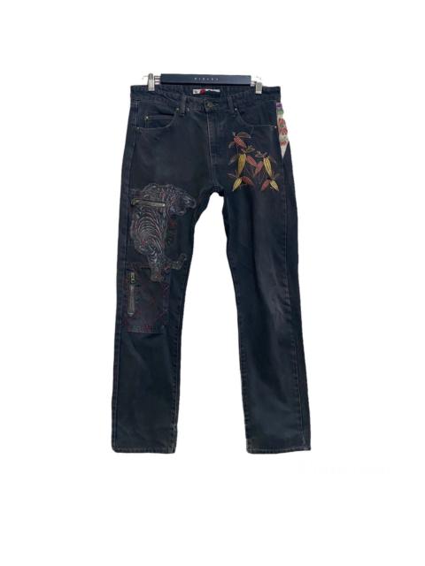 Other Designers Japanese Brand - YEN JAPAN Distressed Denim Tiger Embroidery Jeans Zipper