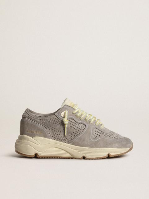 Golden Goose Women's Running Sole in gray suede with gray suede star and heel tab